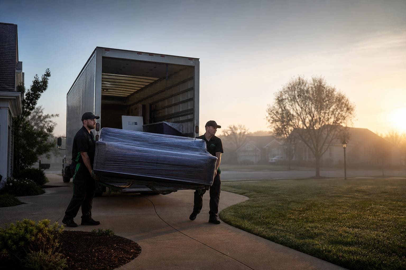 Vetted carrier crew loading a TruMove-coordinated household move at dawn